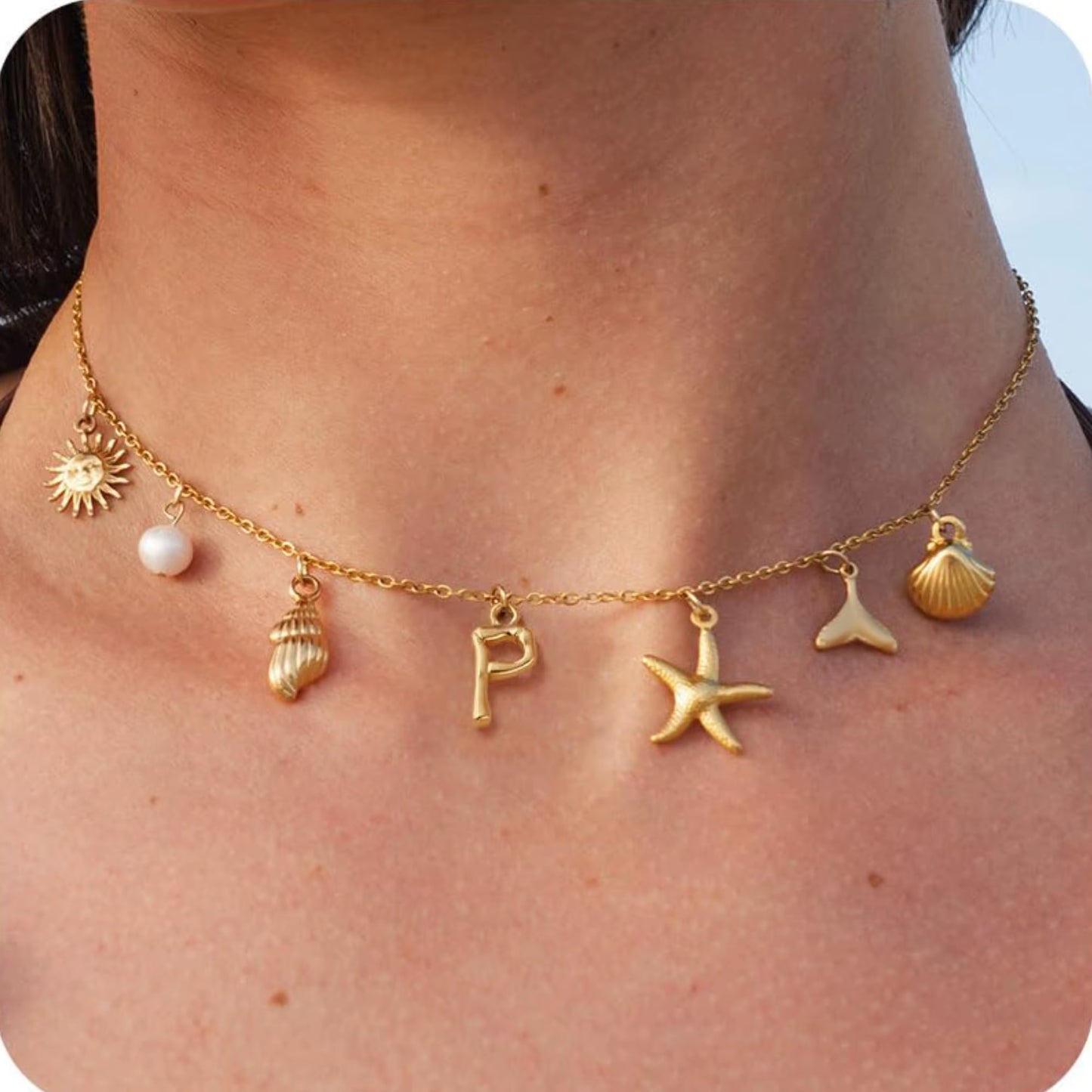 Starfish Shell Initial Necklace for Women