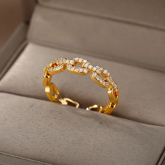 Classic Twist Chain Open Rings for Women Zircon Stainless Steel Geometric Twist Wrapped Couple Ring Wedding Aesthetic Jewelry